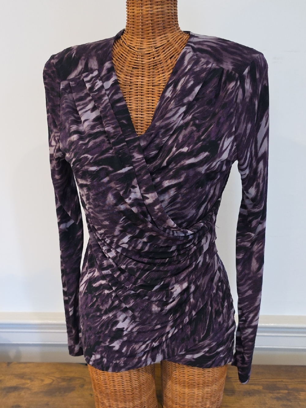 Sophia Vergara Purple Marble Print Wrap-Front Long Sleeve Top